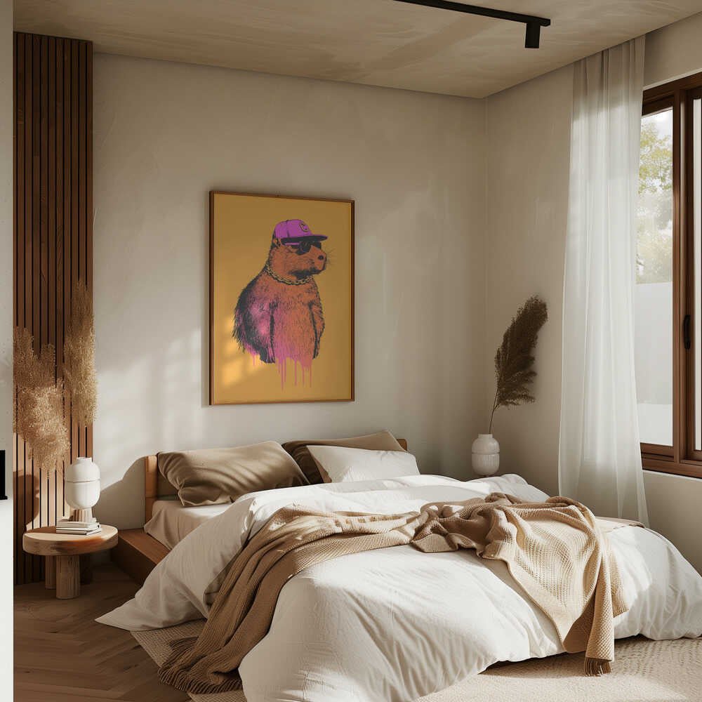 Hip Capybara Portrait - Stretched Canvas, Poster or Fine Art Print - I Heart Wall Art - Poster Print, Canvas Print or Framed Art Print