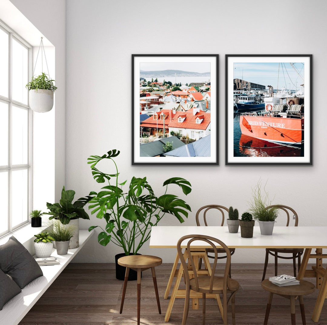 Hobart - Two Piece Photographic Print Set of Hobart Tasmania Houses and Boats Diptych - I Heart Wall Art