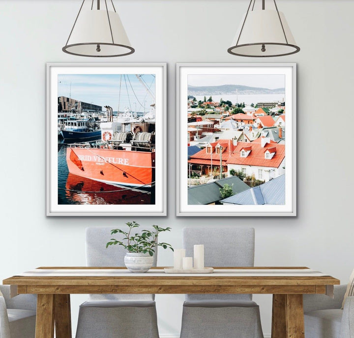 Hobart - Two Piece Photographic Print Set of Hobart Tasmania Houses and Boats Diptych - I Heart Wall Art