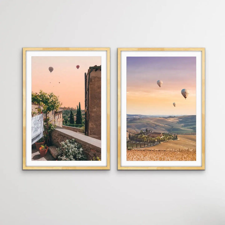 Hot Air Ballooning Over Tuscany - Two Piece Tuscany Italy Photographic Print Set Diptych - I Heart Wall Art