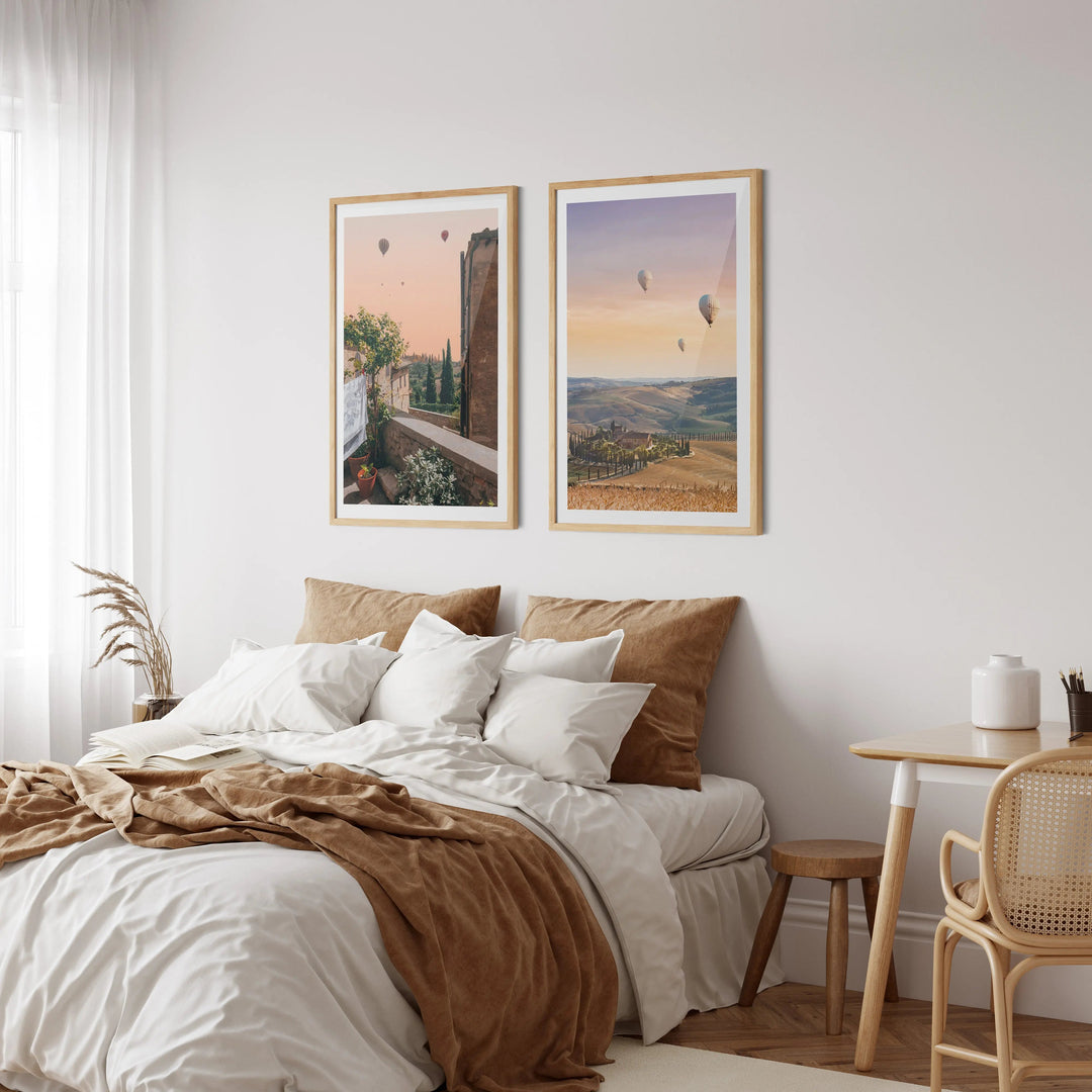 Hot Air Ballooning Over Tuscany - Two Piece Tuscany Italy Photographic Print Set Diptych - I Heart Wall Art