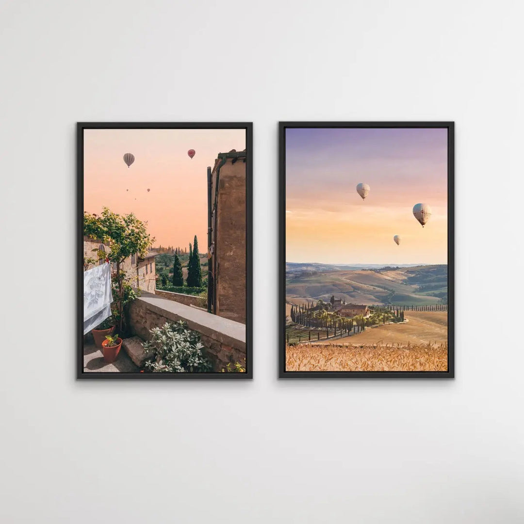 Hot Air Ballooning Over Tuscany - Two Piece Tuscany Italy Photographic Print Set Diptych - I Heart Wall Art