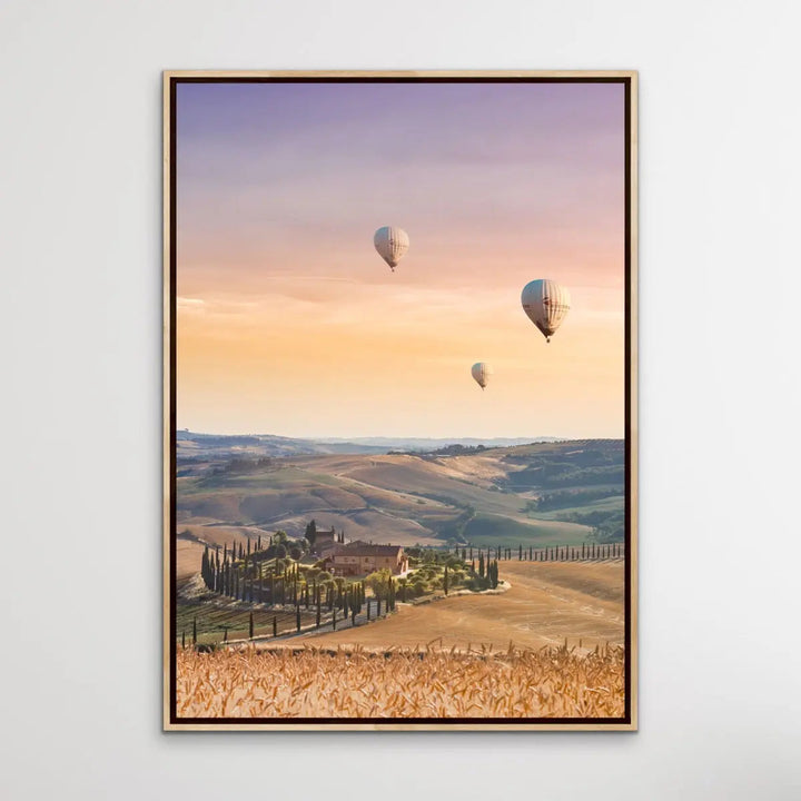 Hot Air Balloons Over Tuscany - Italian Landscape Art Print Stretched Canvas Wall Art - I Heart Wall Art