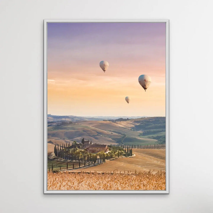 Hot Air Balloons Over Tuscany - Italian Landscape Art Print Stretched Canvas Wall Art - I Heart Wall Art