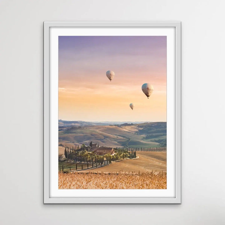 Hot Air Balloons Over Tuscany - Italian Landscape Art Print Stretched Canvas Wall Art - I Heart Wall Art