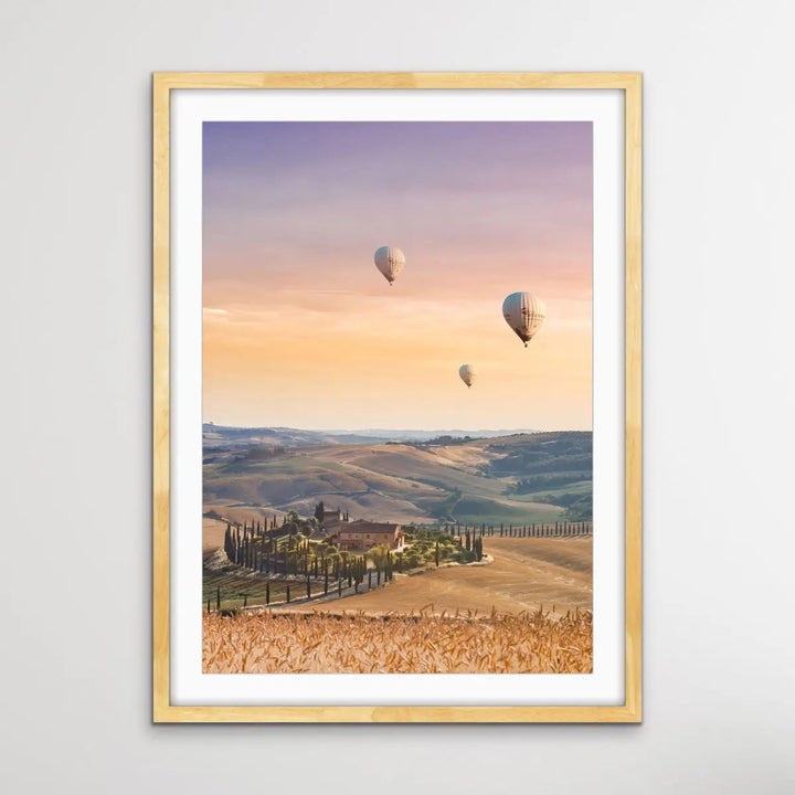 Hot Air Balloons Over Tuscany - Italian Landscape Art Print Stretched Canvas Wall Art - I Heart Wall Art