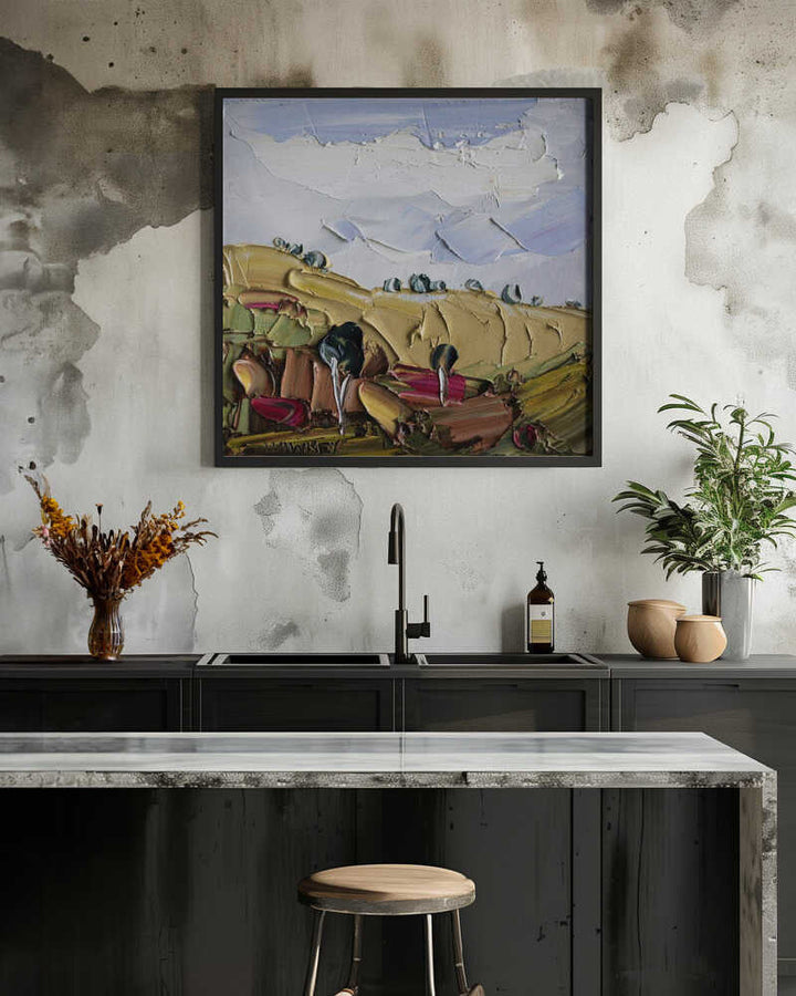 Impasto Countryside Landscape - Square Stretched Canvas, Poster or Fine Art Print by Angela Hawkey - I Heart Wall Art - Poster Print, Canvas Print or Framed Art Print