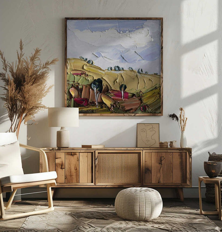 Impasto Countryside Landscape - Square Stretched Canvas, Poster or Fine Art Print by Angela Hawkey - I Heart Wall Art - Poster Print, Canvas Print or Framed Art Print