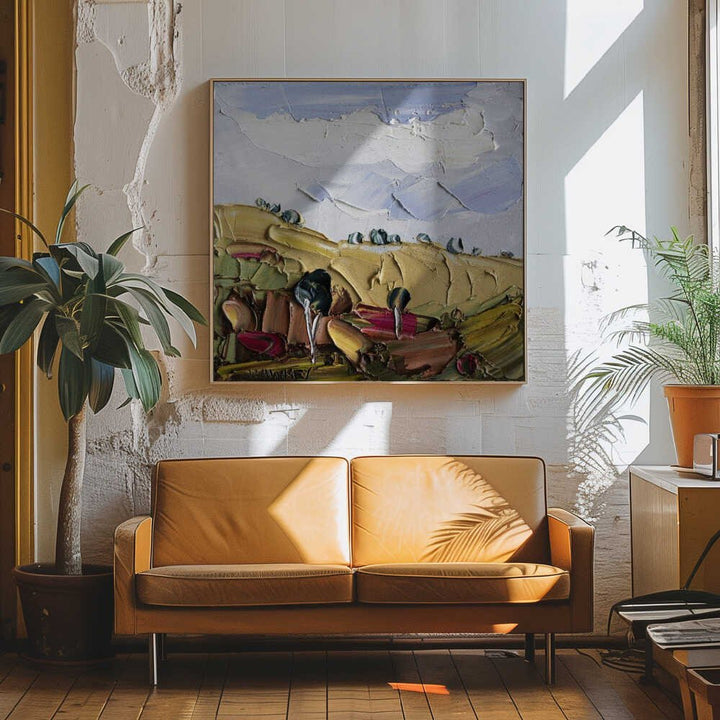 Impasto Countryside Landscape - Square Stretched Canvas, Poster or Fine Art Print by Angela Hawkey - I Heart Wall Art - Poster Print, Canvas Print or Framed Art Print