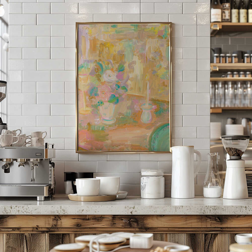 Impressionist Painting of Flowers and Candle - Stretched Canvas Poster or Fine Art Print
