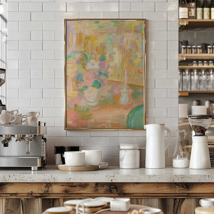 Impressionist Painting of Flowers and Candle - Stretched Canvas Poster or Fine Art Print
