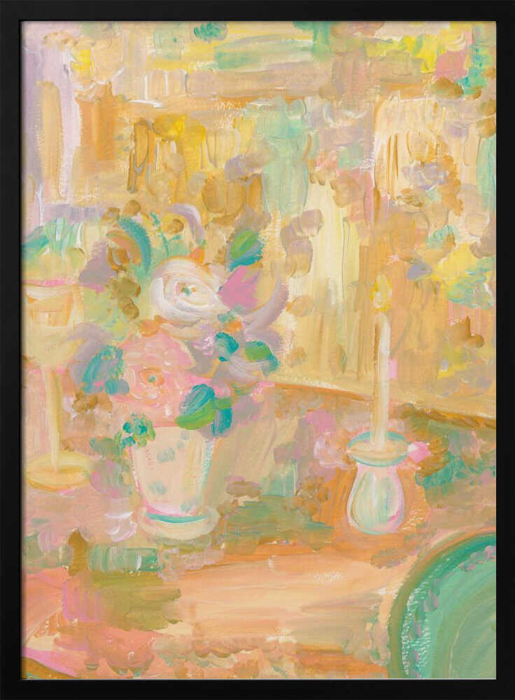 Impressionist Painting of Flowers and Candle - Stretched Canvas Poster or Fine Art Print