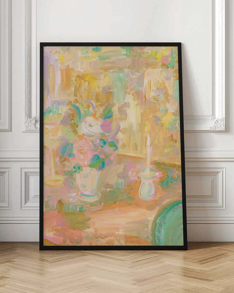 Impressionist Painting of Flowers and Candle - Stretched Canvas Poster or Fine Art Print