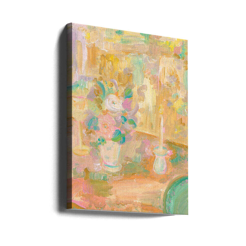 Impressionist Painting of Flowers and Candle - Stretched Canvas Poster or Fine Art Print