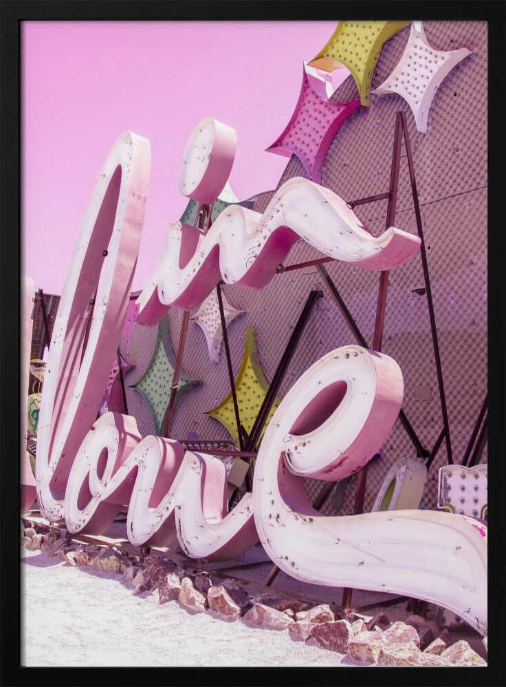 In Love Vintage Neon Sign in Pink - Stretched Canvas, Poster or Fine Art Print - I Heart Wall Art - Poster Print, Canvas Print or Framed Art Print