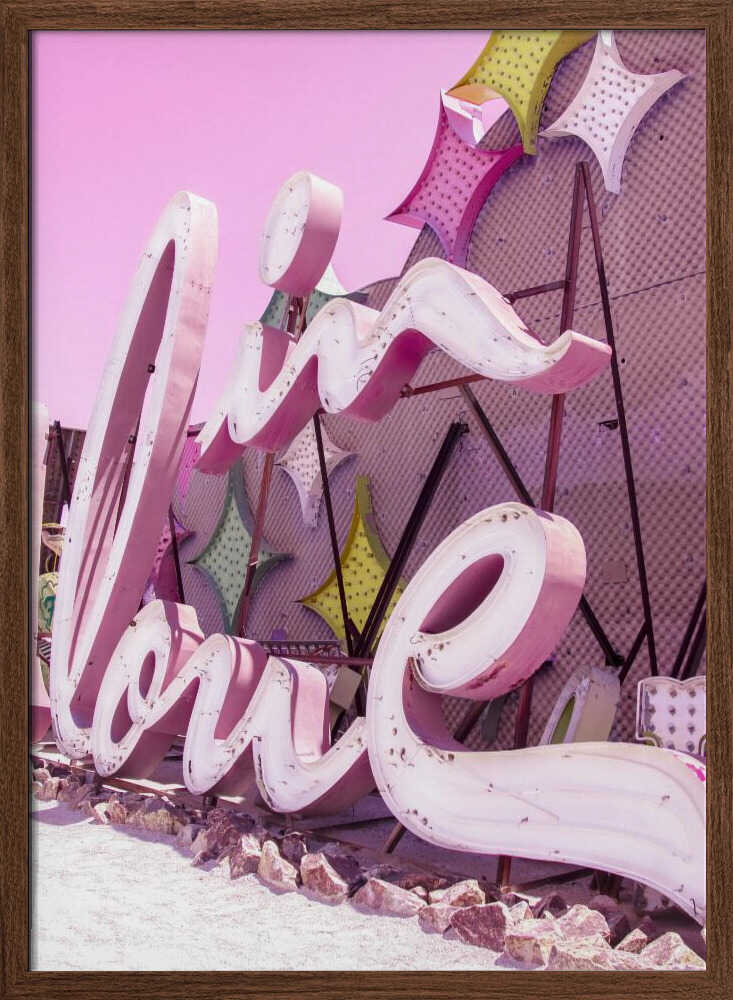 In Love Vintage Neon Sign in Pink - Stretched Canvas, Poster or Fine Art Print - I Heart Wall Art - Poster Print, Canvas Print or Framed Art Print