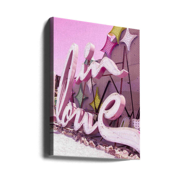 In Love Vintage Neon Sign in Pink - Stretched Canvas, Poster or Fine Art Print - I Heart Wall Art - Poster Print, Canvas Print or Framed Art Print
