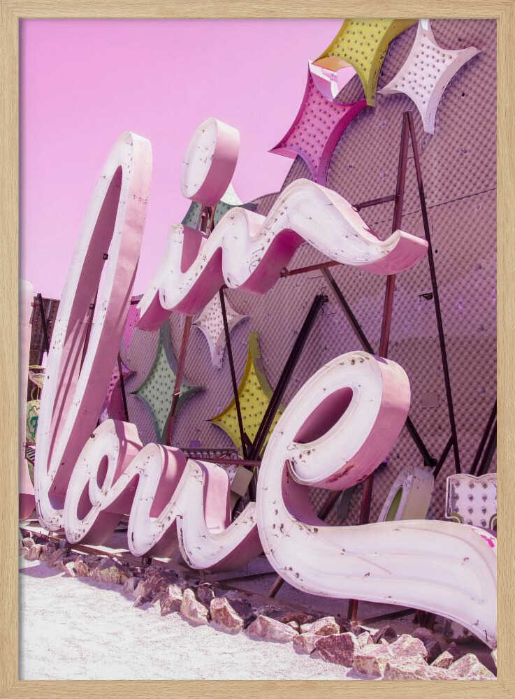 In Love Vintage Neon Sign in Pink - Stretched Canvas, Poster or Fine Art Print - I Heart Wall Art - Poster Print, Canvas Print or Framed Art Print