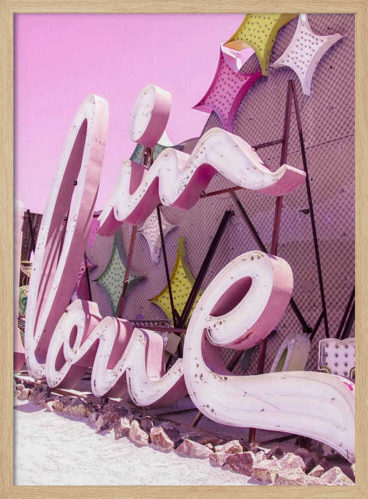 In Love Vintage Neon Sign in Pink - Stretched Canvas, Poster or Fine Art Print - I Heart Wall Art - Poster Print, Canvas Print or Framed Art Print