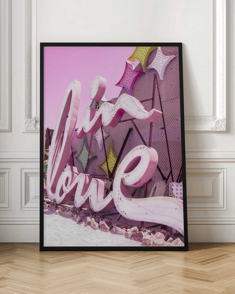 In Love Vintage Neon Sign in Pink - Stretched Canvas, Poster or Fine Art Print - I Heart Wall Art - Poster Print, Canvas Print or Framed Art Print