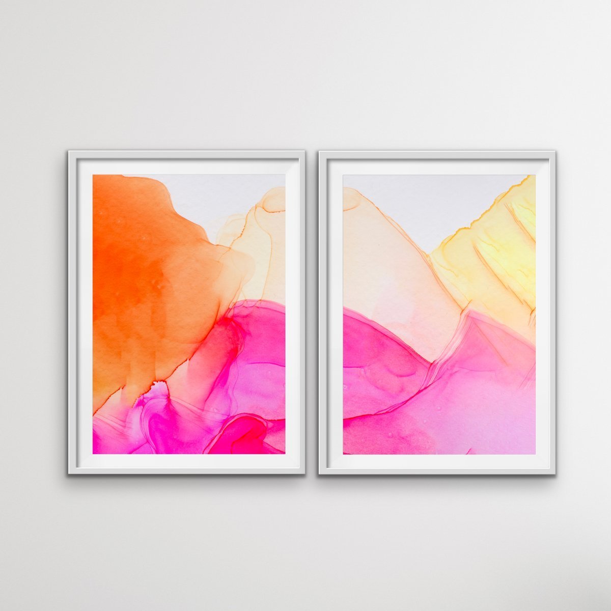 Inkwell Pink and Orange Two Piece - Abstract Two Art Print s With Canvas and Small Framed prints Diptych - I Heart Wall Art