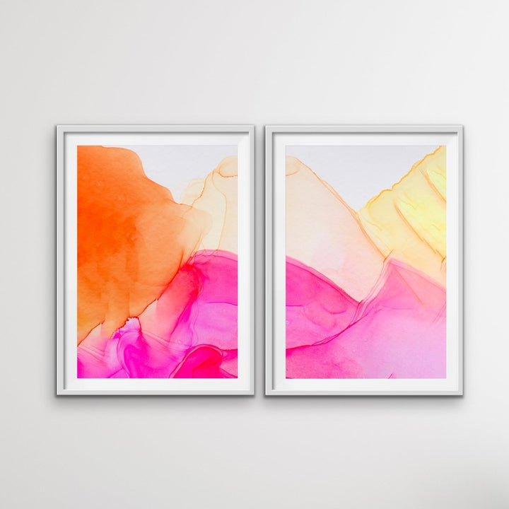 Inkwell Pink and Orange Two Piece - Abstract Two Art Print s With Canvas and Small Framed prints Diptych - I Heart Wall Art