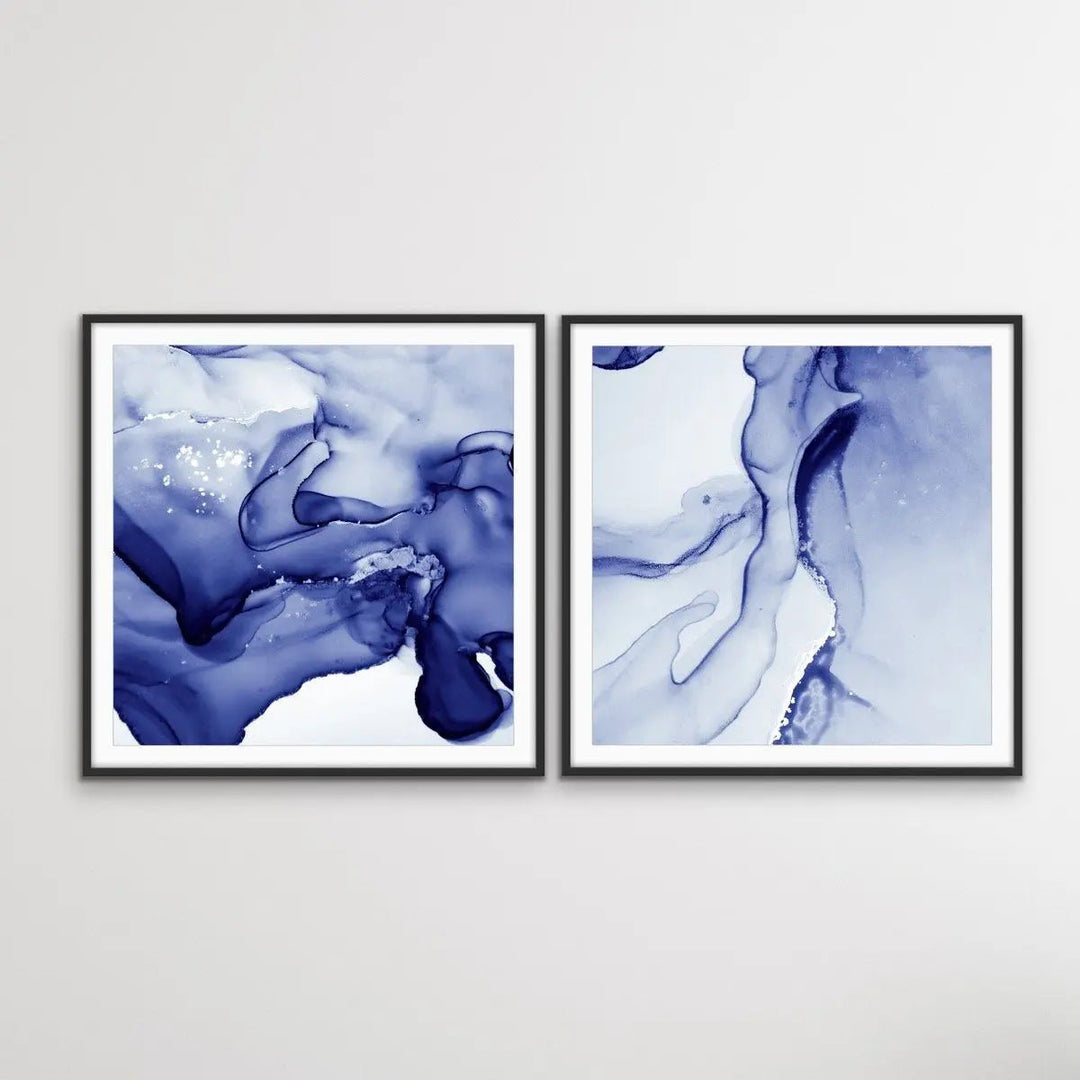 Inky Dreams - Two Piece Square Indigo Blue White Ink Prints - I Heart Wall Art - Poster Print, Canvas Print or Framed Art Print
