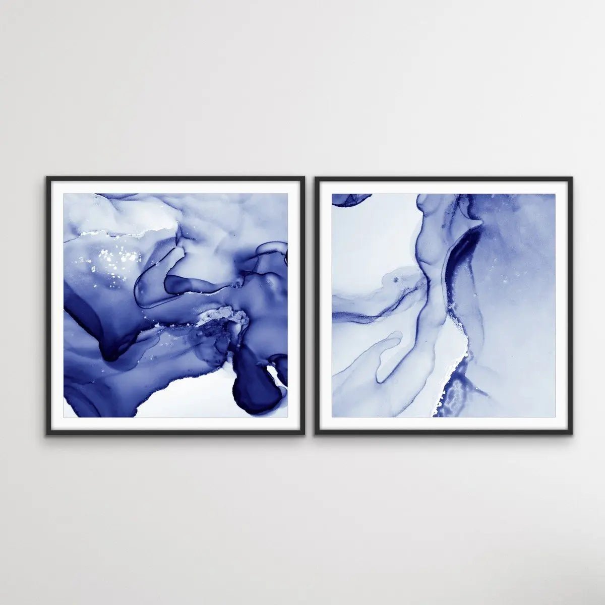 Inky Dreams - Two Piece Square Indigo Blue White Ink Prints - I Heart Wall Art - Poster Print, Canvas Print or Framed Art Print