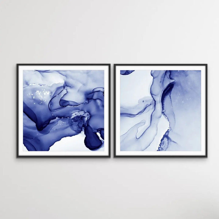 Inky Dreams - Two Piece Square Indigo Blue White Ink Prints - I Heart Wall Art - Poster Print, Canvas Print or Framed Art Print