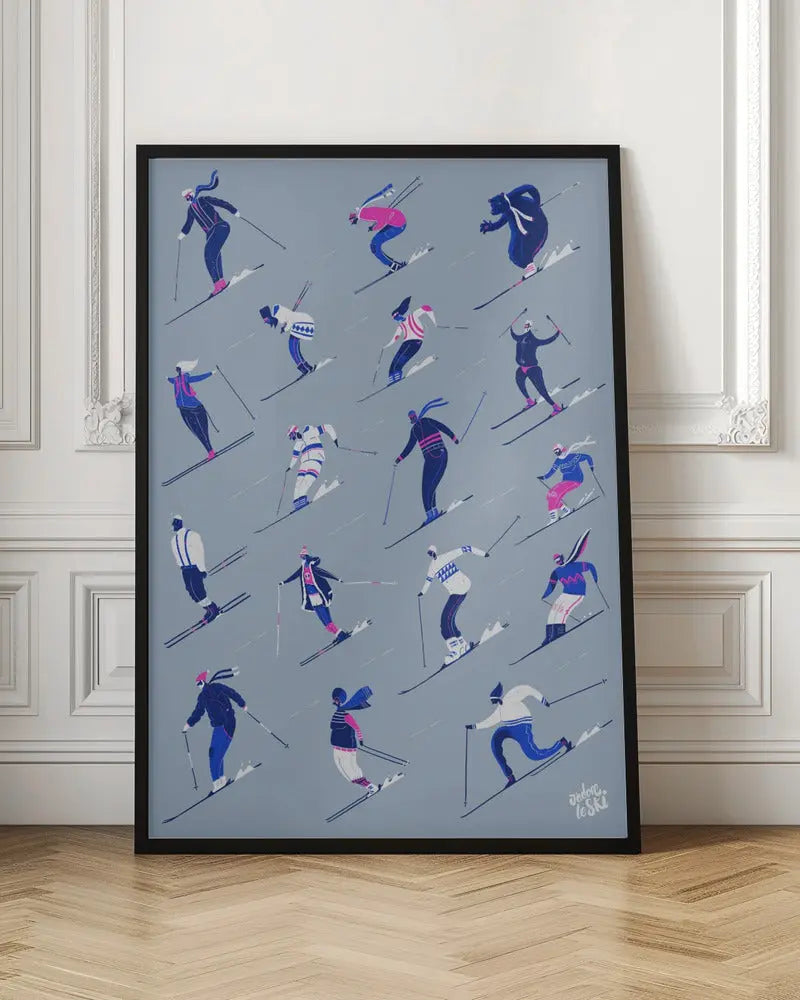 J'adore Le Ski Grey Version - Stretched Canvas, Poster or Fine Art Print I Heart Wall Art