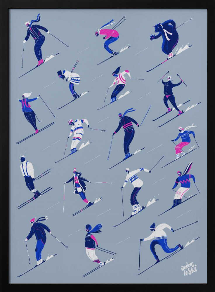 J'adore Le Ski Grey Version - Stretched Canvas, Poster or Fine Art Print - I Heart Wall Art - Poster Print, Canvas Print or Framed Art Print