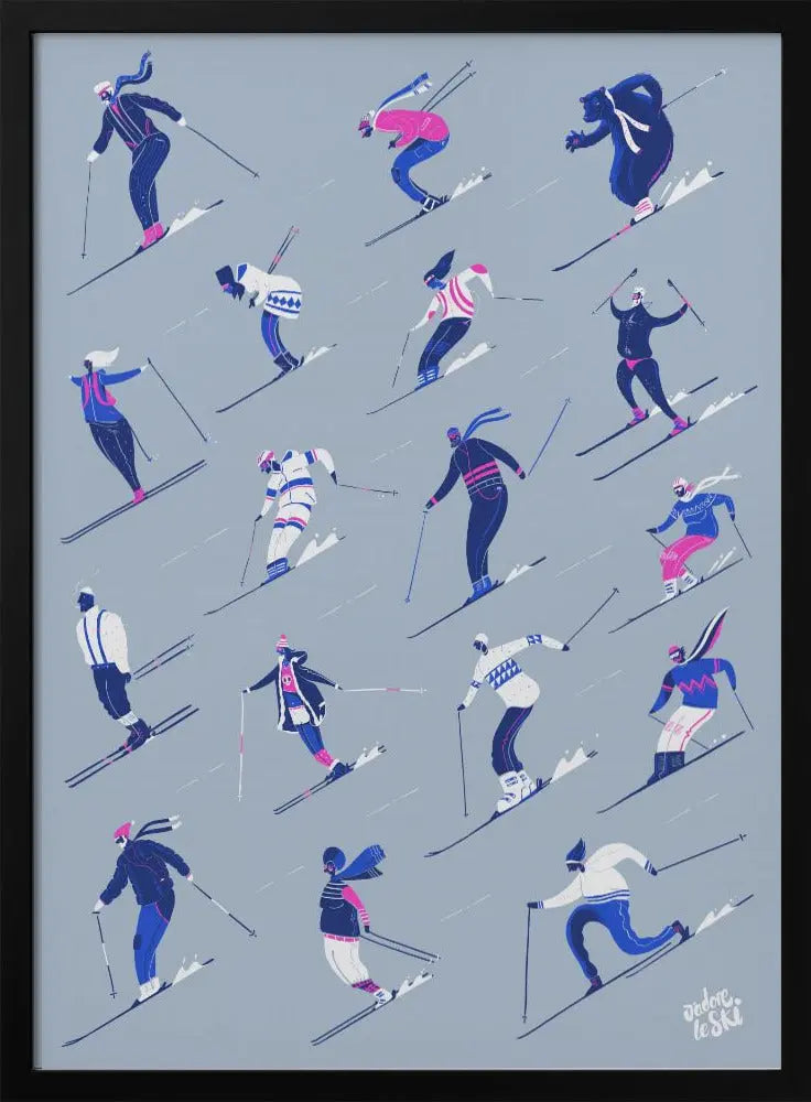 J'adore Le Ski Grey Version - Stretched Canvas, Poster or Fine Art Print I Heart Wall Art