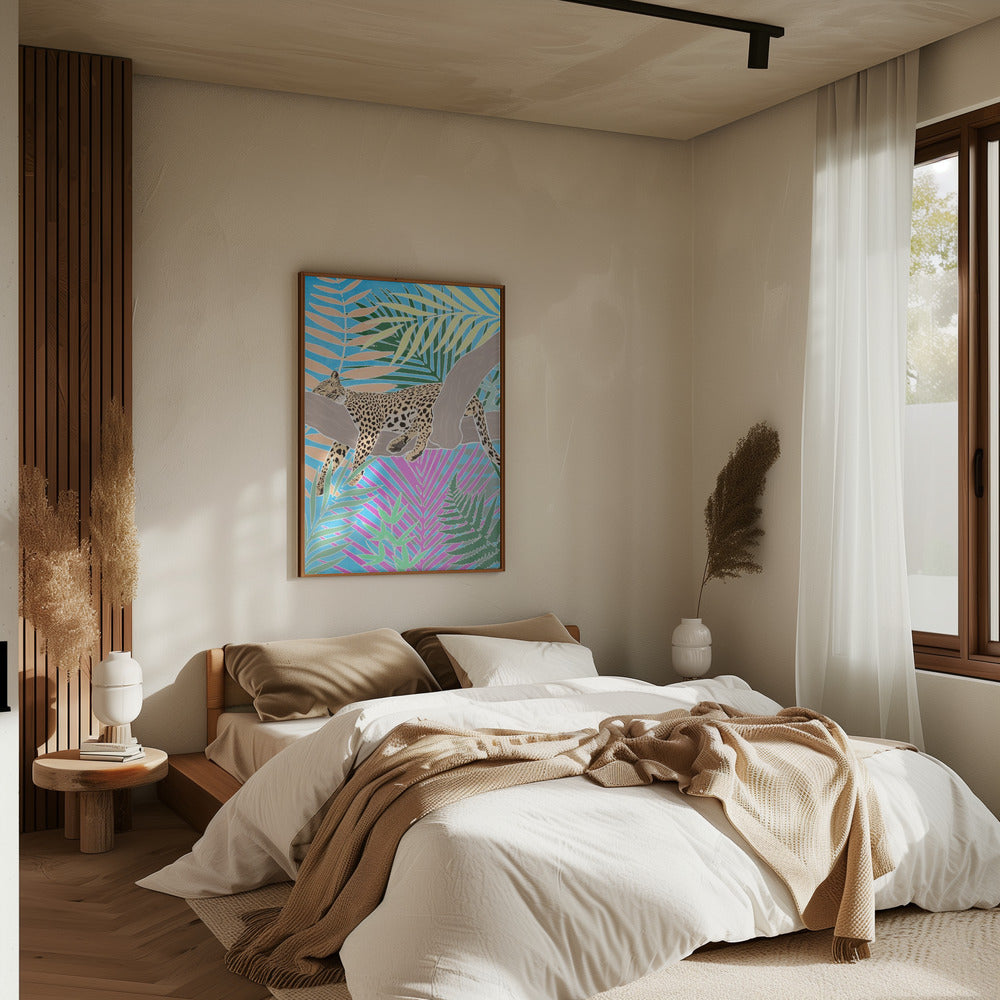 Jaguar Sleeping in colourful jungle - Stretched Canvas, Poster or Fine Art Print I Heart Wall Art