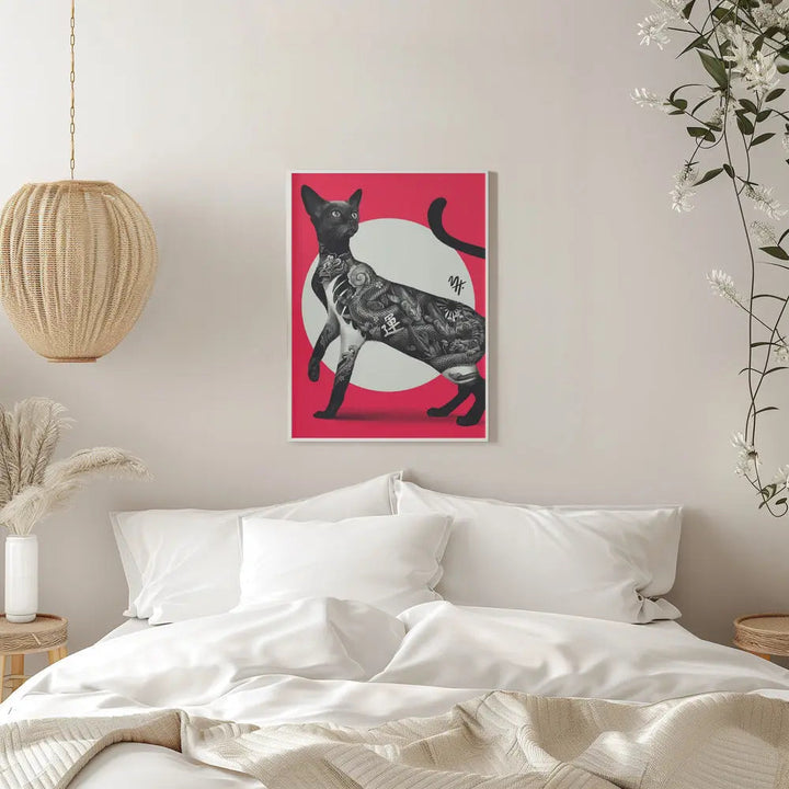 Japanese Cat Tattoo Red - Stretched Canvas, Poster or Fine Art Print I Heart Wall Art