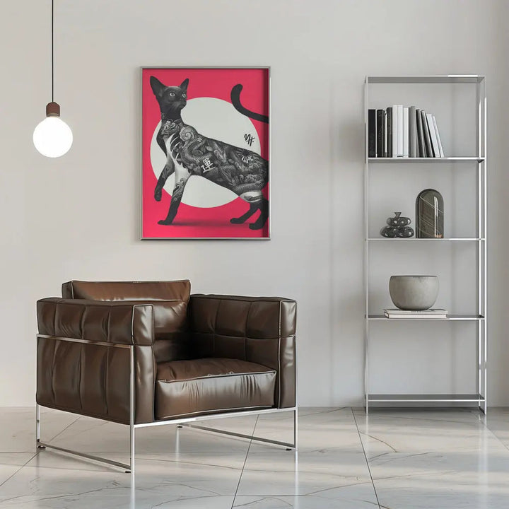 Japanese Cat Tattoo Red - Stretched Canvas, Poster or Fine Art Print I Heart Wall Art