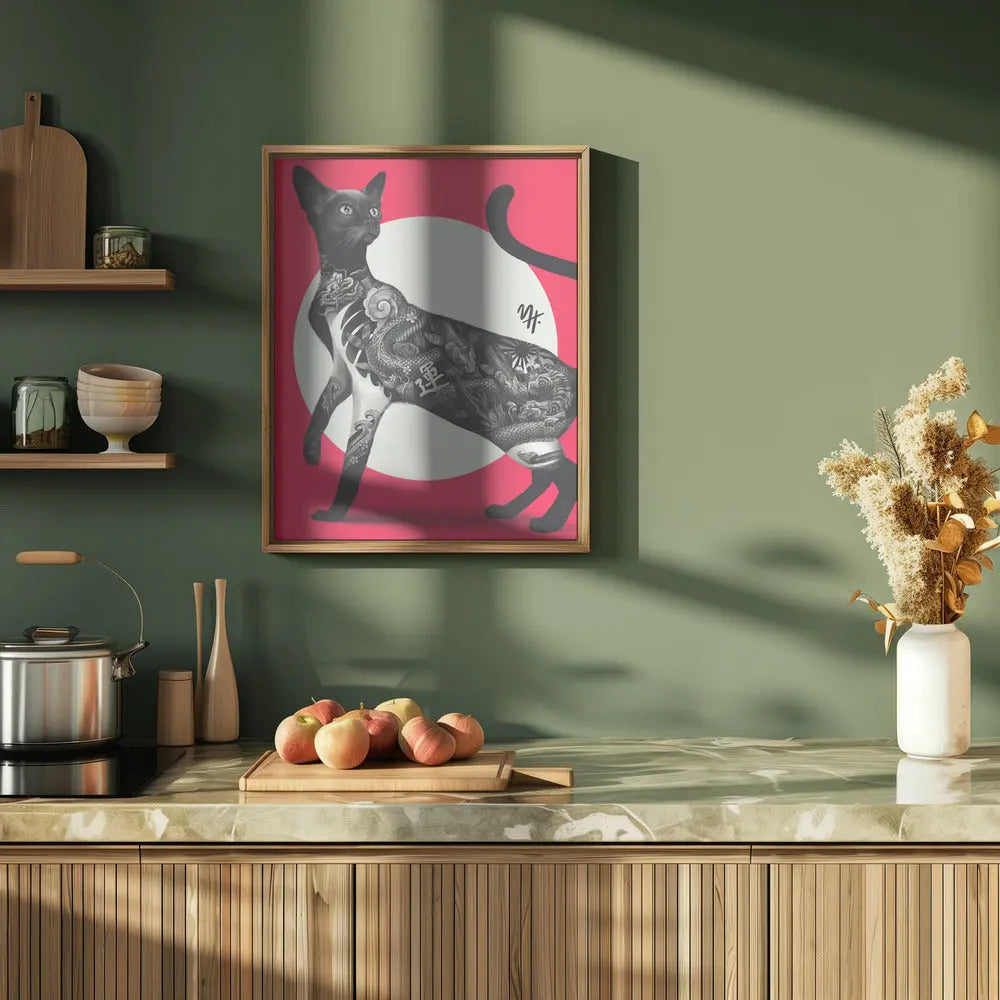 Japanese Cat Tattoo Red - Stretched Canvas, Poster or Fine Art Print I Heart Wall Art