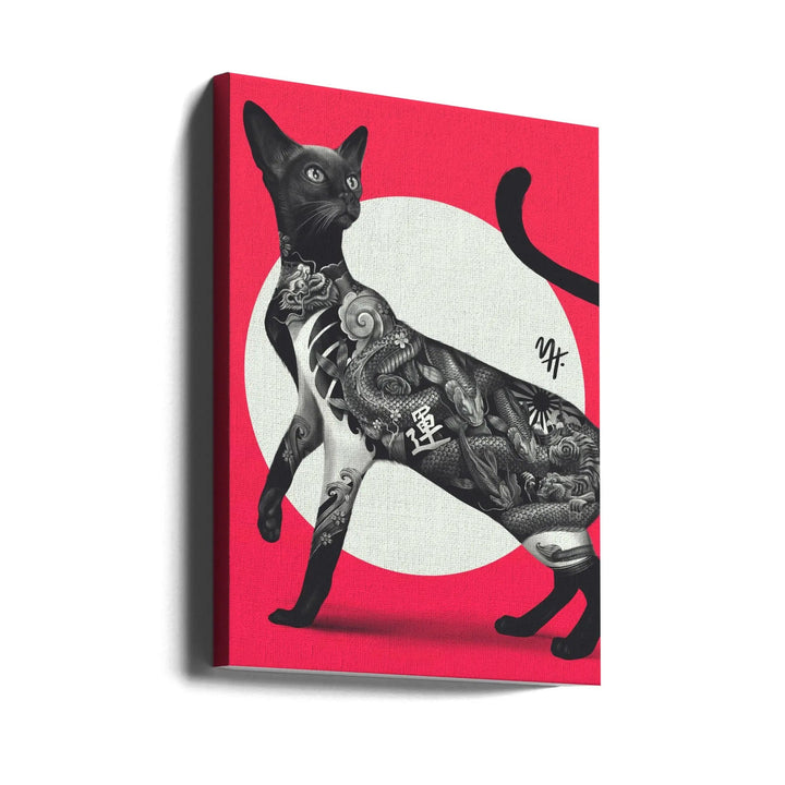 Japanese Cat Tattoo Red - Stretched Canvas, Poster or Fine Art Print I Heart Wall Art