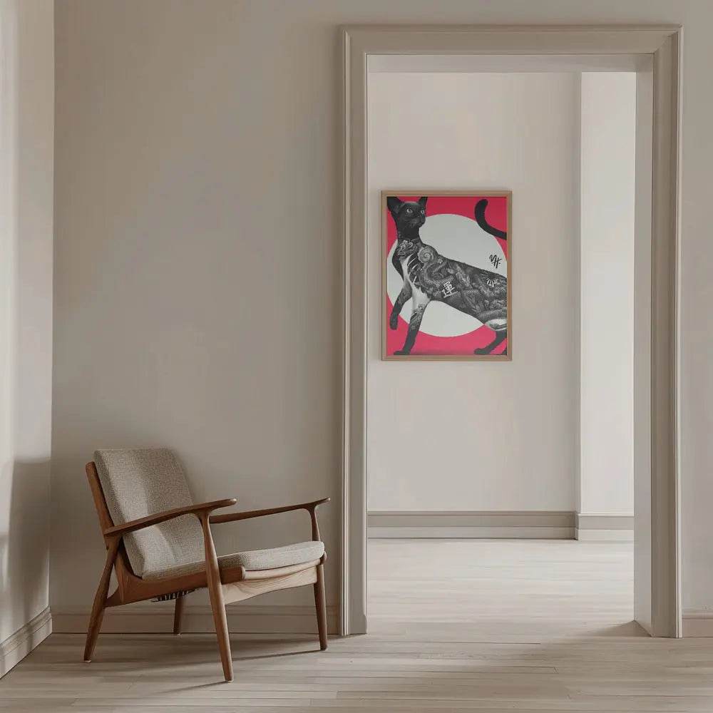Japanese Cat Tattoo Red - Stretched Canvas, Poster or Fine Art Print I Heart Wall Art