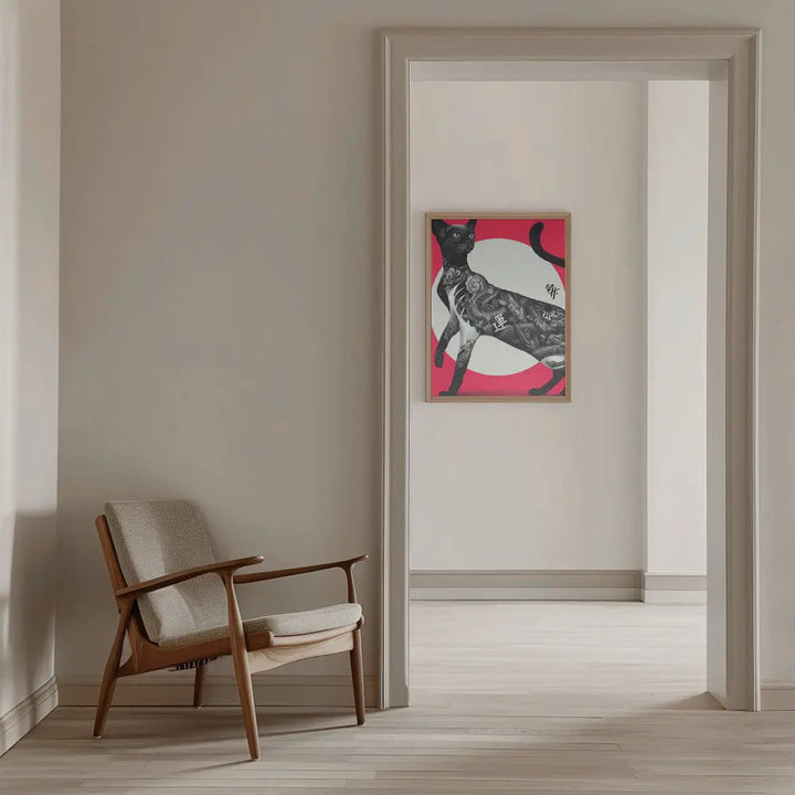 Japanese Cat Tattoo Red - Stretched Canvas, Poster or Fine Art Print I Heart Wall Art