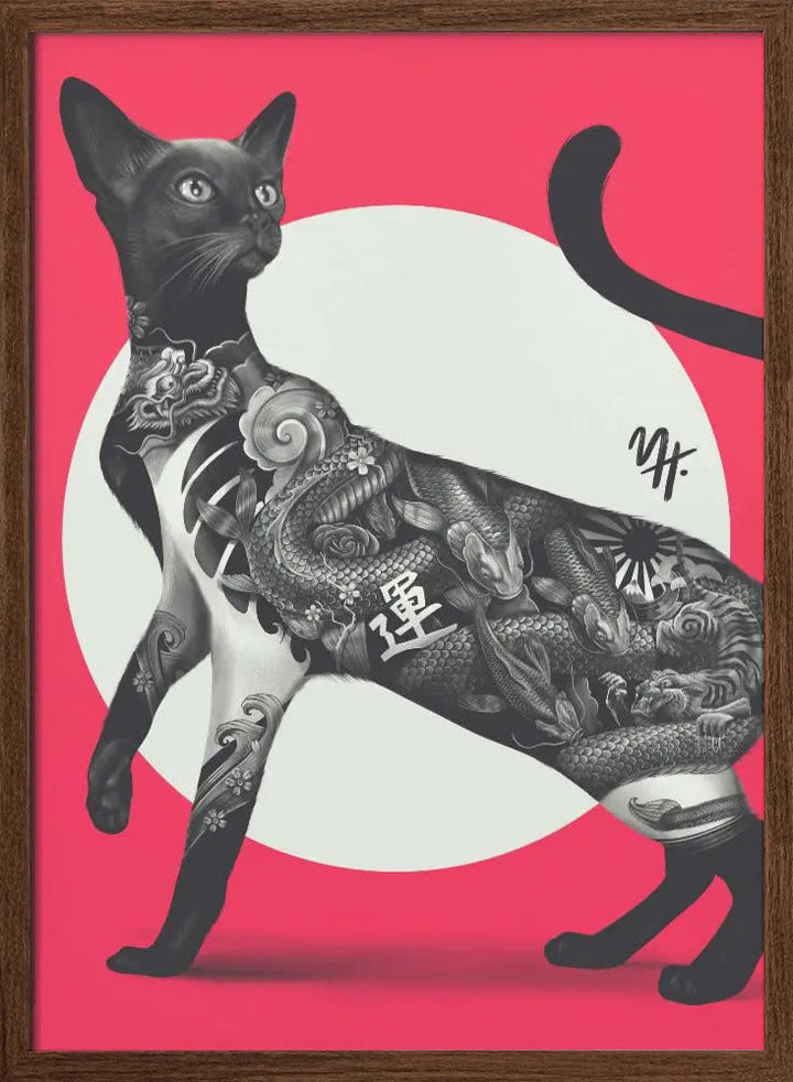 Japanese Cat Tattoo Red - Stretched Canvas, Poster or Fine Art Print I Heart Wall Art