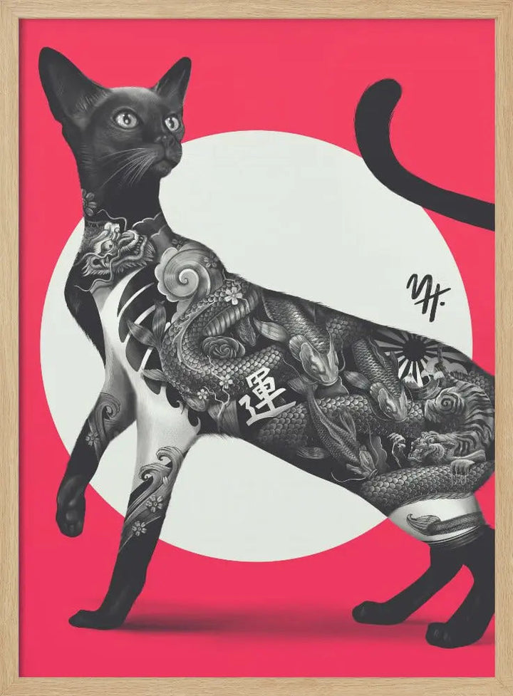 Japanese Cat Tattoo Red - Stretched Canvas, Poster or Fine Art Print I Heart Wall Art
