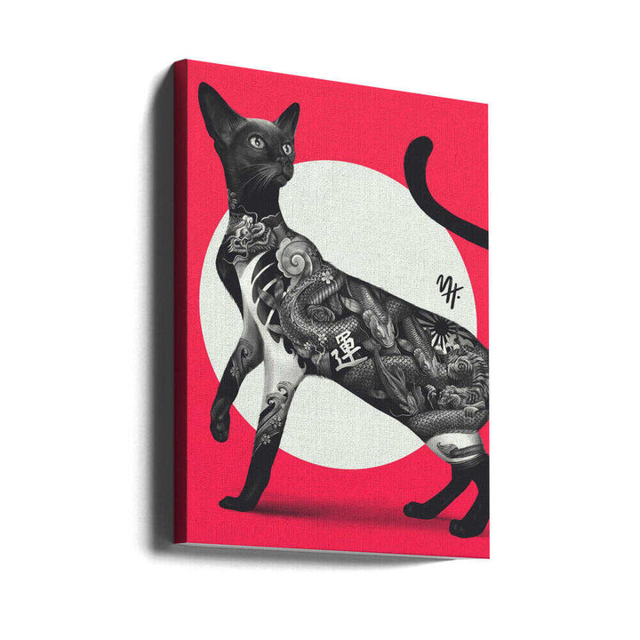 Japanese Cat Tattoo Red - Stretched Canvas, Poster or Fine Art Print - I Heart Wall Art - Poster Print, Canvas Print or Framed Art Print