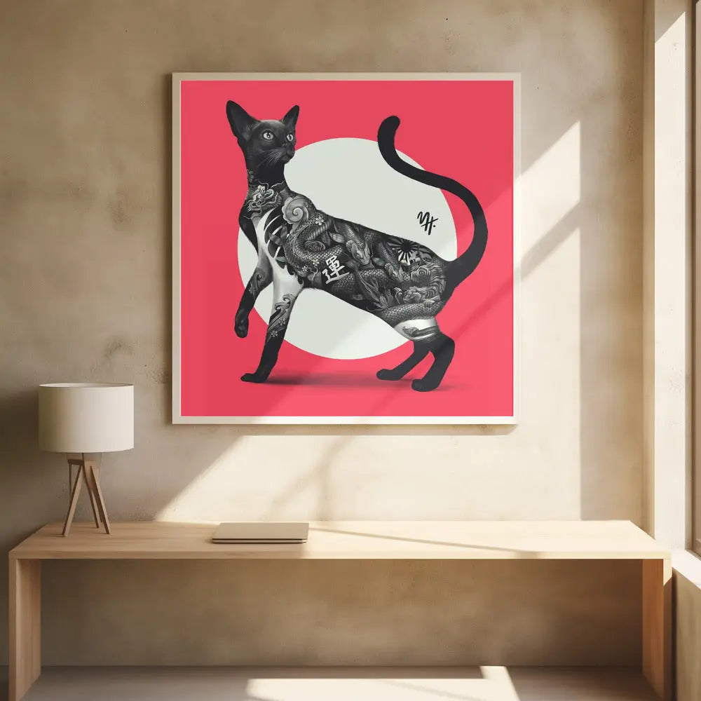 Japanese Cat Tattoo Red - Stretched Canvas, Poster or Fine Art Print I Heart Wall Art