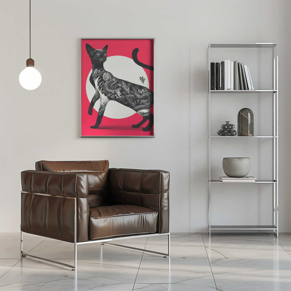 Japanese Cat Tattoo Red - Stretched Canvas, Poster or Fine Art Print - I Heart Wall Art - Poster Print, Canvas Print or Framed Art Print
