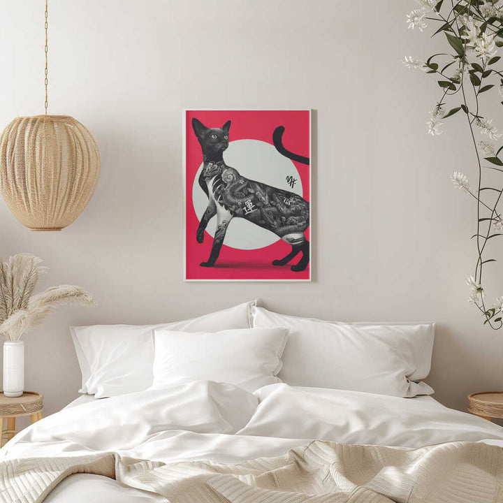 Japanese Cat Tattoo Red - Stretched Canvas, Poster or Fine Art Print - I Heart Wall Art - Poster Print, Canvas Print or Framed Art Print