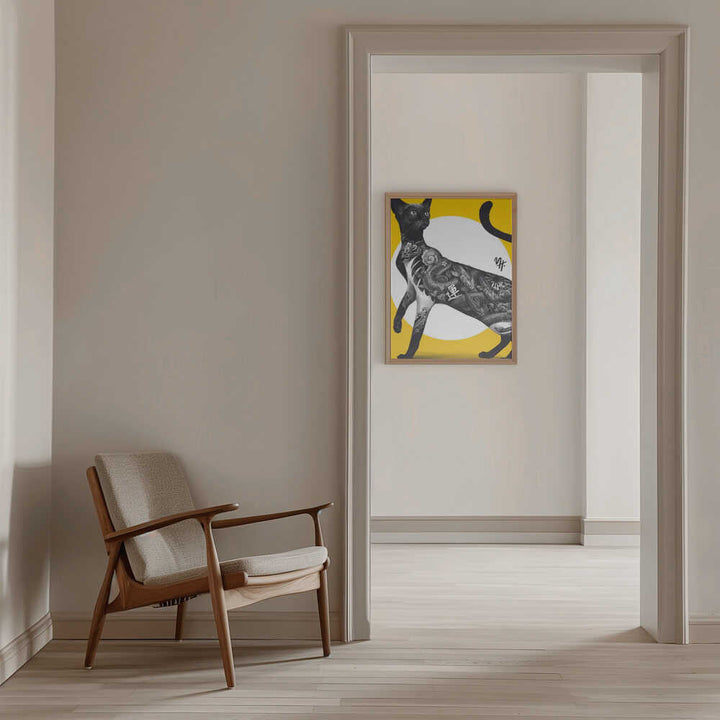 Japanese Cat Tattoo Yellow - Stretched Canvas, Poster or Fine Art Print - I Heart Wall Art - Poster Print, Canvas Print or Framed Art Print