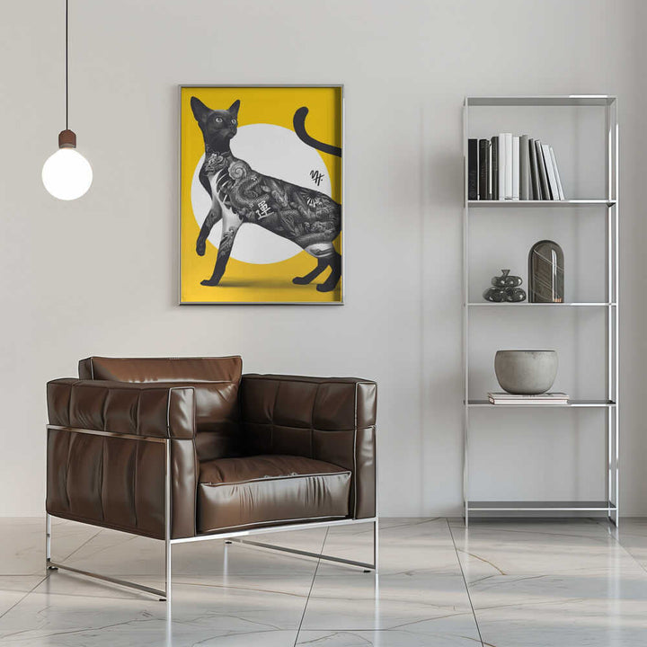 Japanese Cat Tattoo Yellow - Stretched Canvas, Poster or Fine Art Print - I Heart Wall Art - Poster Print, Canvas Print or Framed Art Print