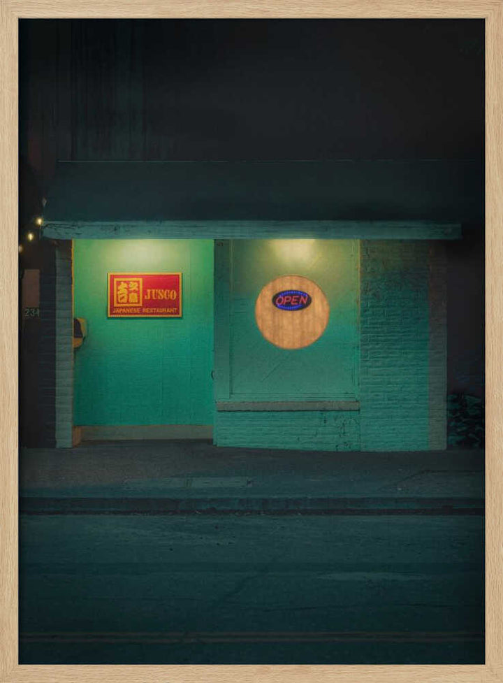Japanese Sushi Restaurant At Night - Stretched Canvas, Poster or Fine Art Print - I Heart Wall Art - Poster Print, Canvas Print or Framed Art Print