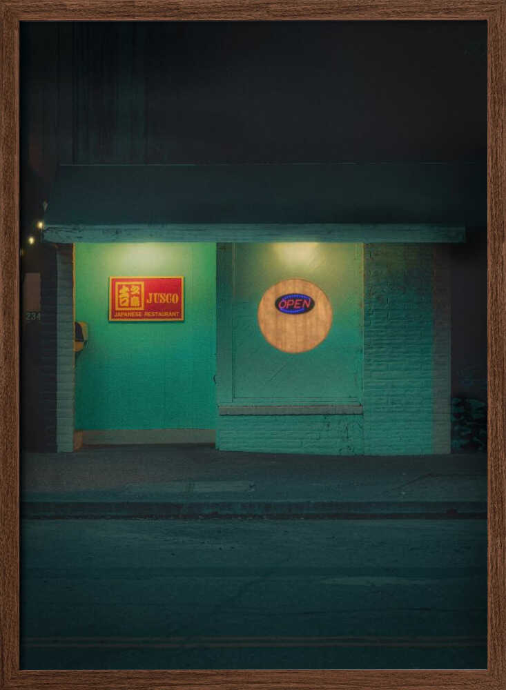 Japanese Sushi Restaurant At Night - Stretched Canvas, Poster or Fine Art Print - I Heart Wall Art - Poster Print, Canvas Print or Framed Art Print