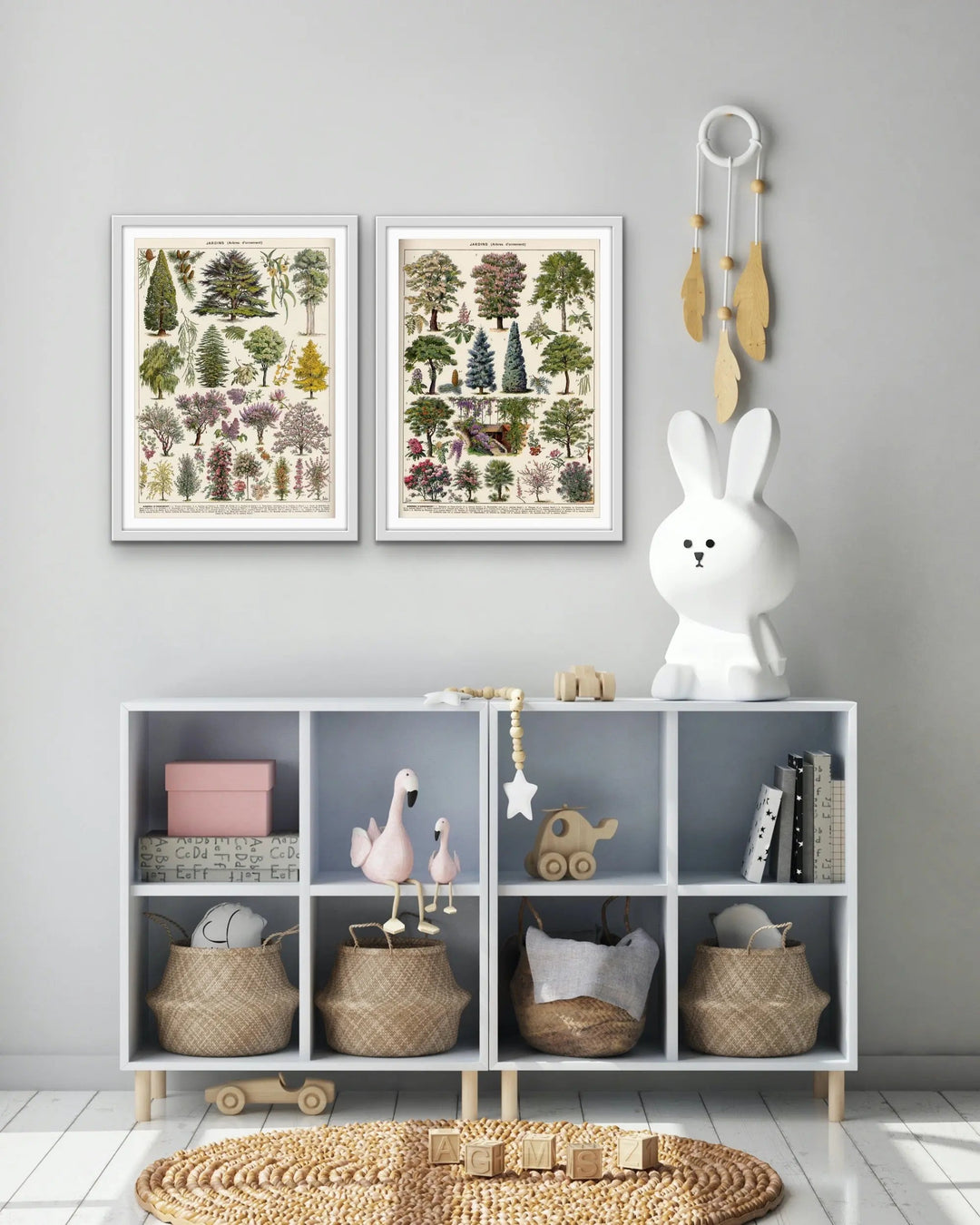 Jardins Arbres - Two Piece Vintage Tree Illustration Set- Stretched Canvas or Art Print Set Diptych I Heart Wall Art Australia